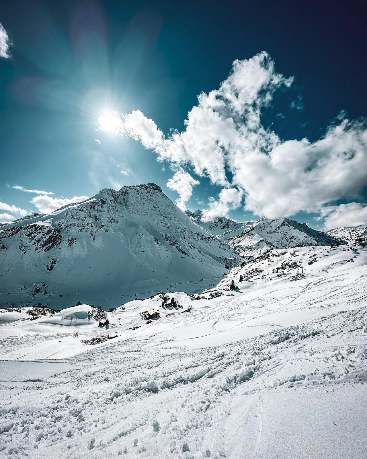 Sunny, snow-covered peaks from my ski trip to Austria.