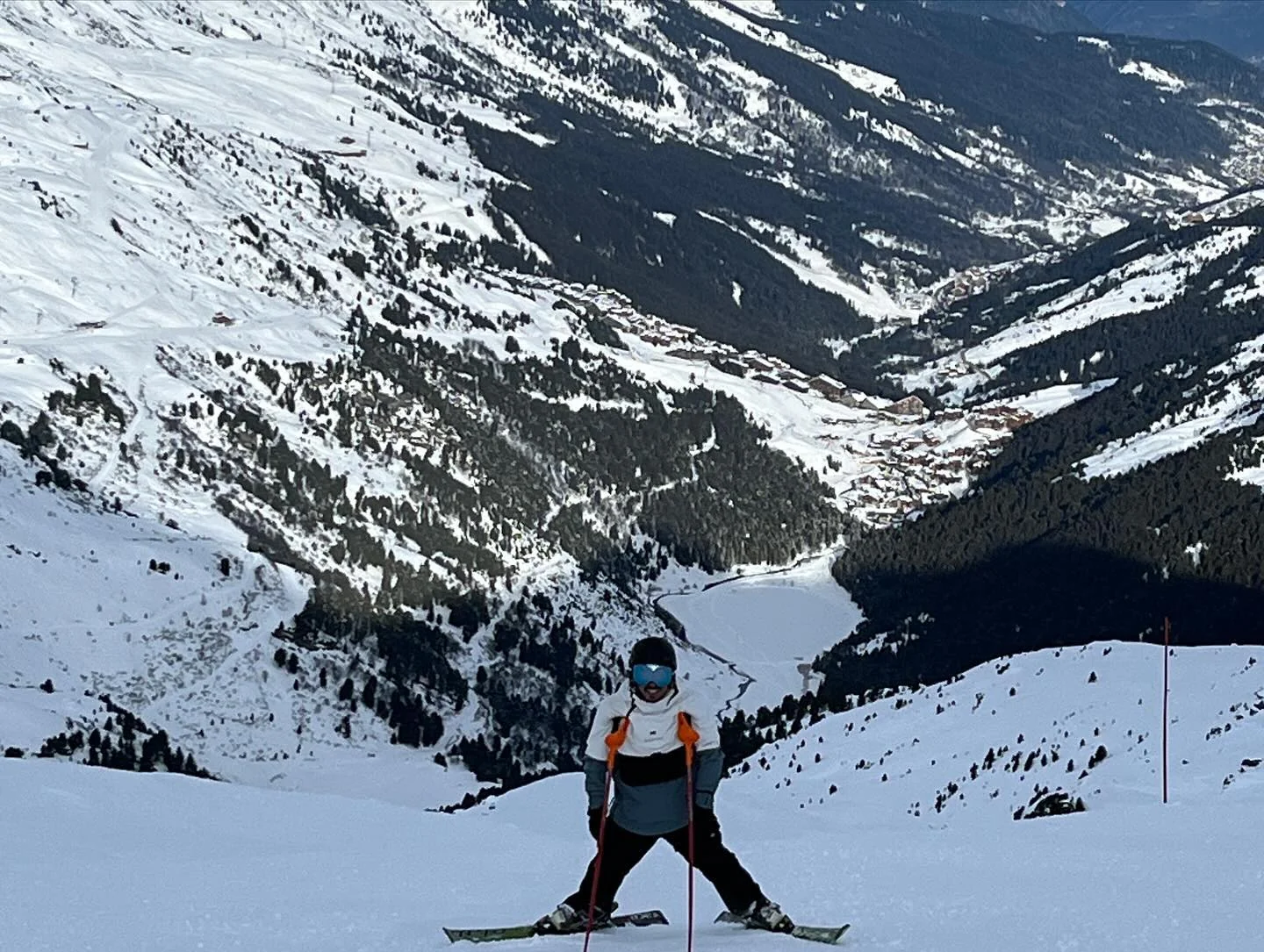 A snow-covered valley from my ski trip to France.