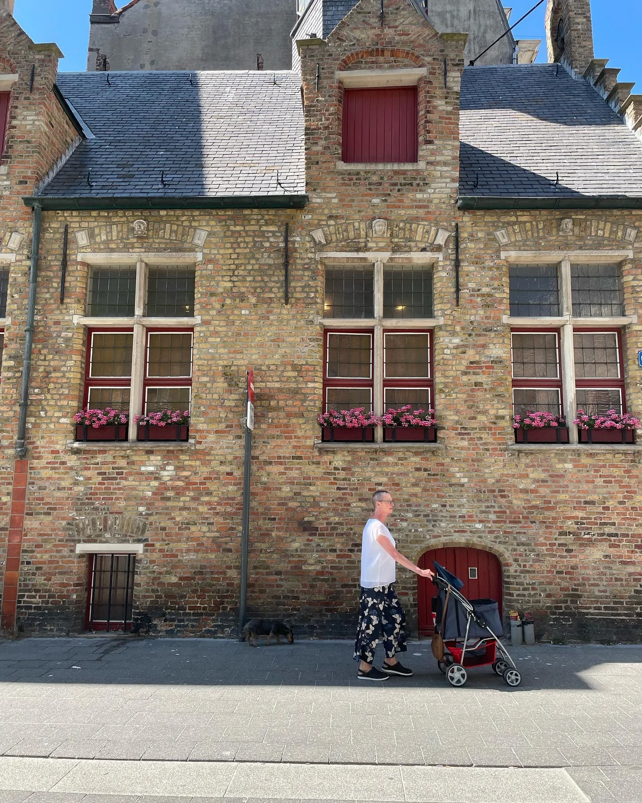 A historic street and stone façades from my trip to Belgium.